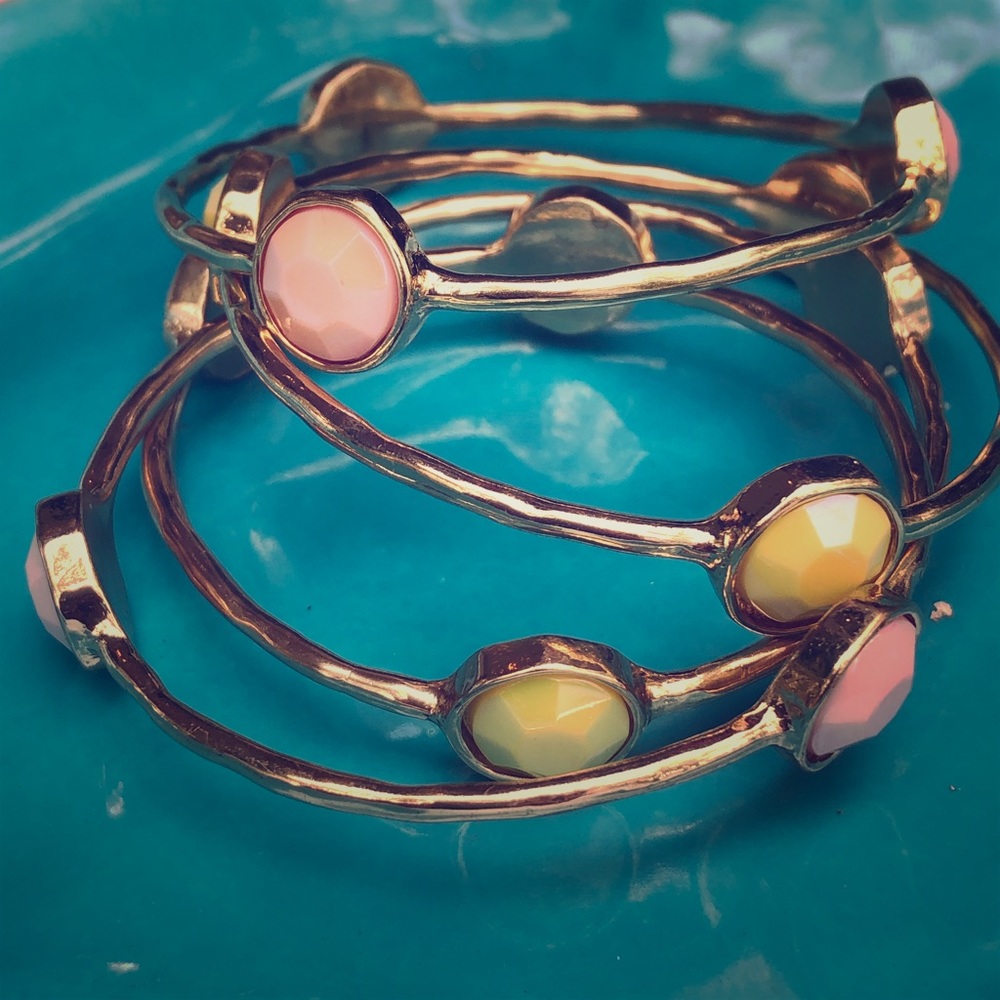Goldtone Stacking Bangles with Rhinestones
